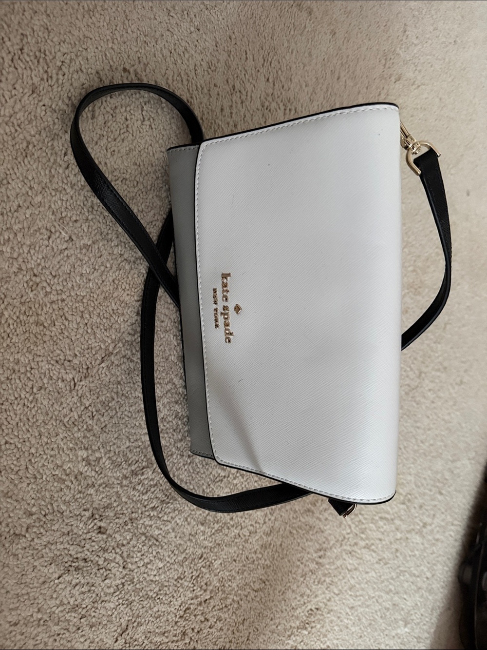 kate spade White and Black Leather Crossbody with Gold Hardware